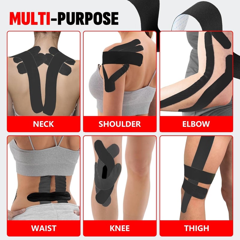 NUITPY 60PCS Precut Kinesiology Tape Strips, 2 inch x 10 inch Athletic Tape, Kinetic Tape, Elastic Muscle Tape, Sports Tape, Knee Tape for Exercise and Daily Use - Black - Image 4